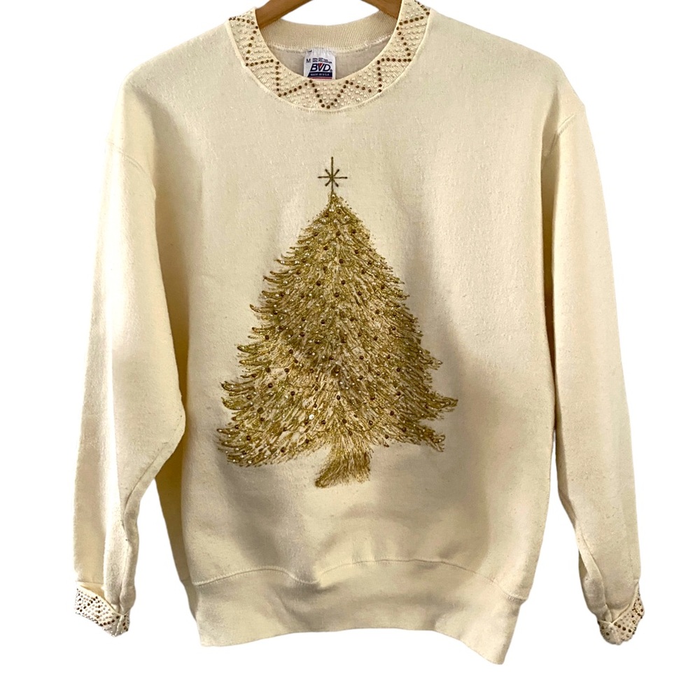 Vintage Hand Painted Ugly Christmas Sweatshirt BVD USA 80’s